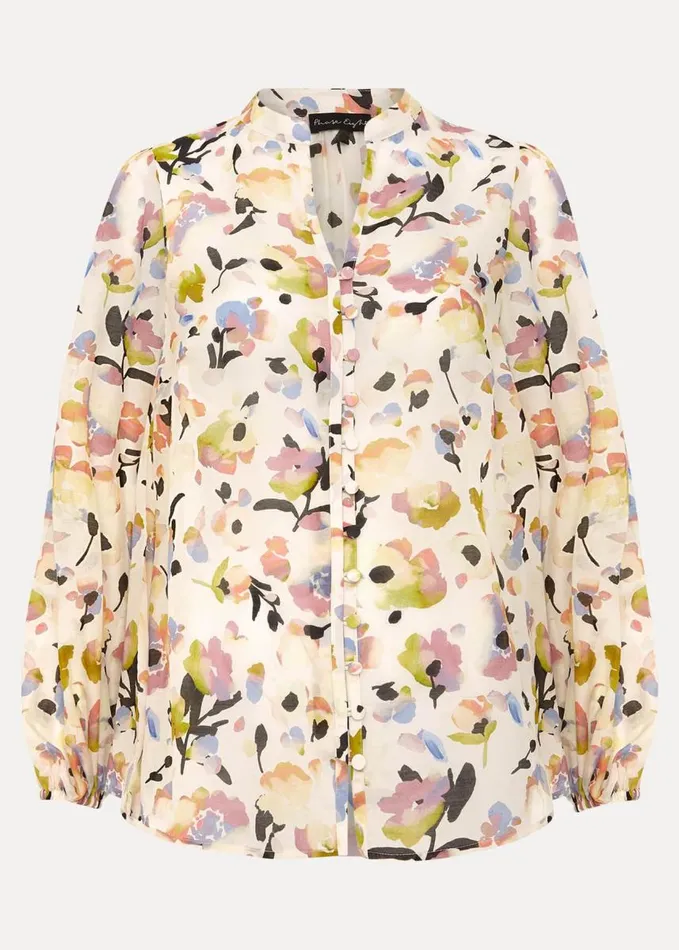 Phase Eight Maddie Watercolour Silk Blend Blouse Ivory Women Shirts and Blouses