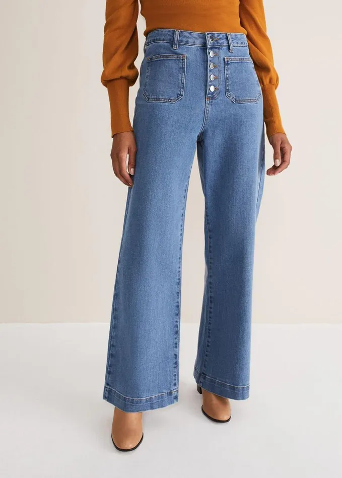 Phase Eight Magsie Wide Leg Jeans Mid Wash Blue Women Trousers