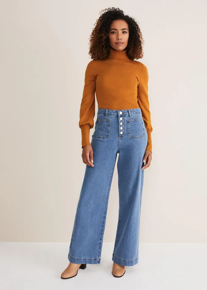 Phase Eight Magsie Wide Leg Jeans Mid Wash Blue Women Trousers