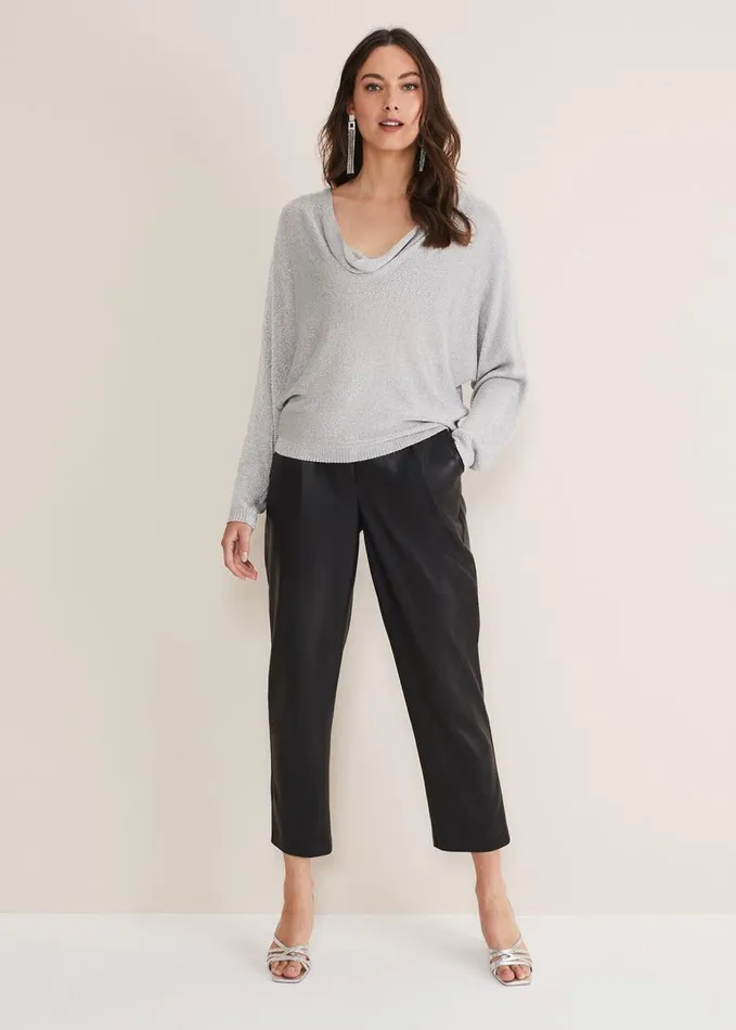 Phase Eight Malti Metallic Cowl Neck Knit Silver Women Knitwear
