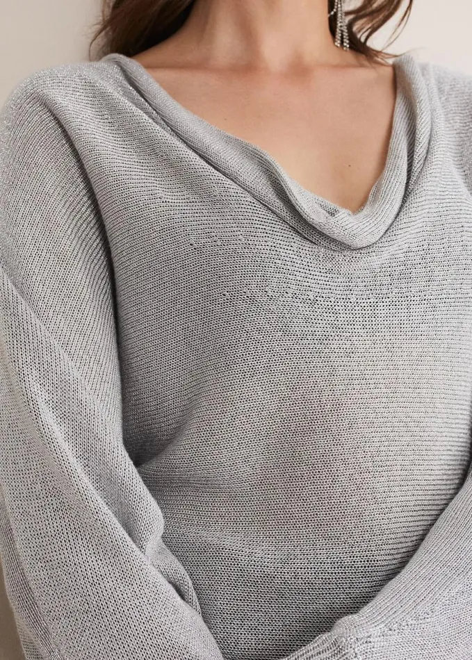 Phase Eight Malti Metallic Cowl Neck Knit Silver Women Knitwear
