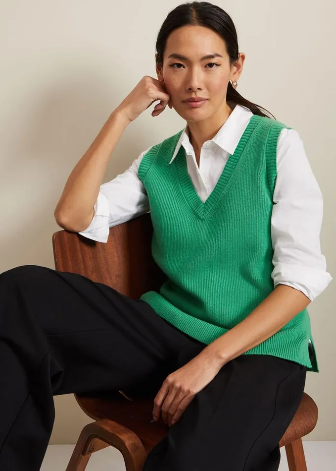 Phase Eight Marianna V Neck Tank Green Women Knitwear