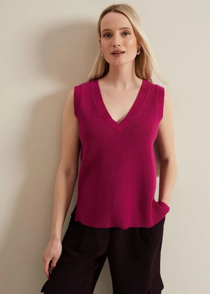Phase Eight Marianna V Neck Tank Purple Women Knitwear