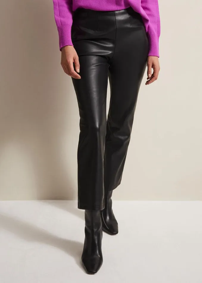 Phase Eight Marielle Black Faux Leather Cropped Trousers Black Women Trousers