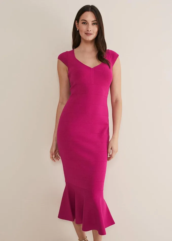 Phase Eight Martha Bandage Midi Dress Magenta Women Dresses