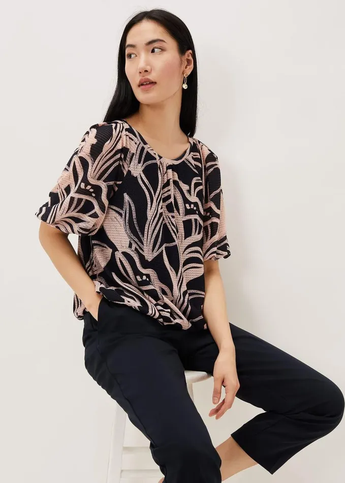 Phase Eight Meda Print Balloon Sleeve Top Navycameo Women Tops and TShirts