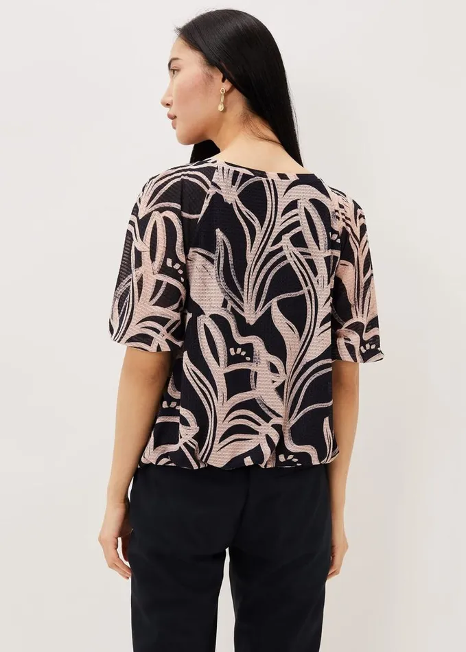 Phase Eight Meda Print Balloon Sleeve Top Navycameo Women Tops and TShirts