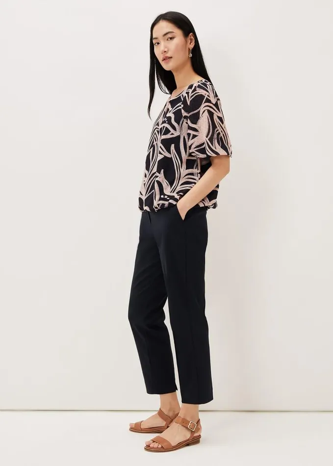 Phase Eight Meda Print Balloon Sleeve Top Navycameo Women Tops and TShirts