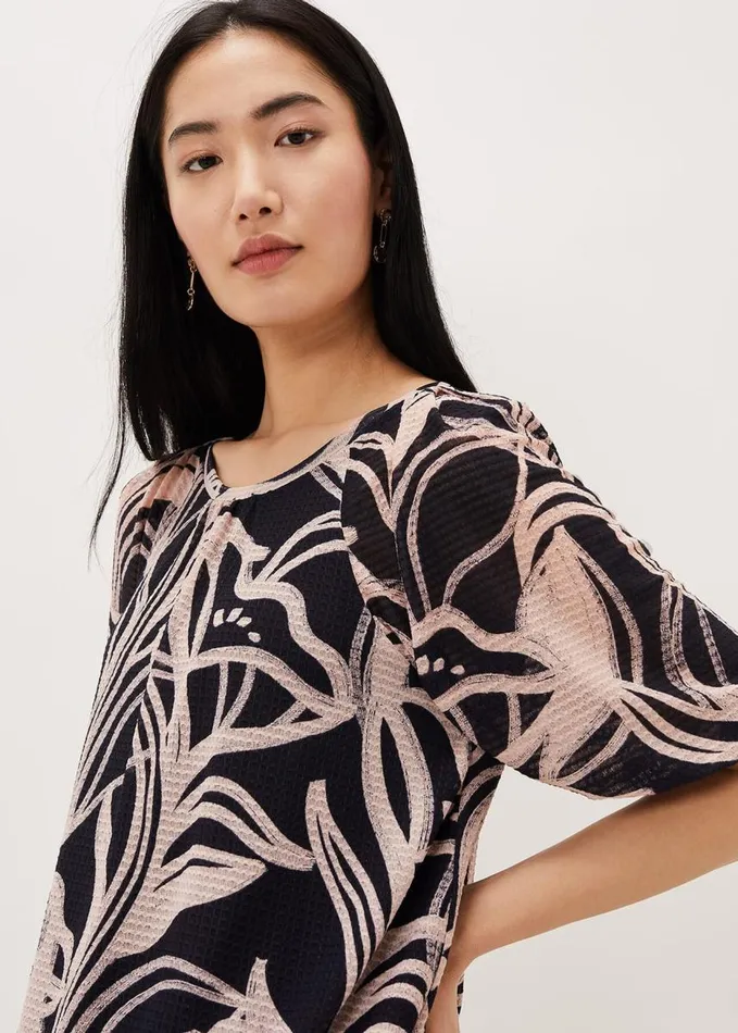 Phase Eight Meda Print Balloon Sleeve Top Navycameo Women Tops and TShirts