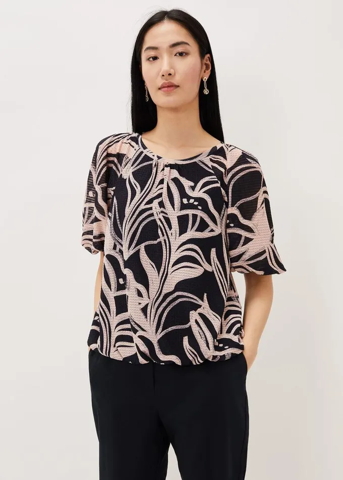 Phase Eight Meda Print Balloon Sleeve Top Navycameo Women Tops and TShirts