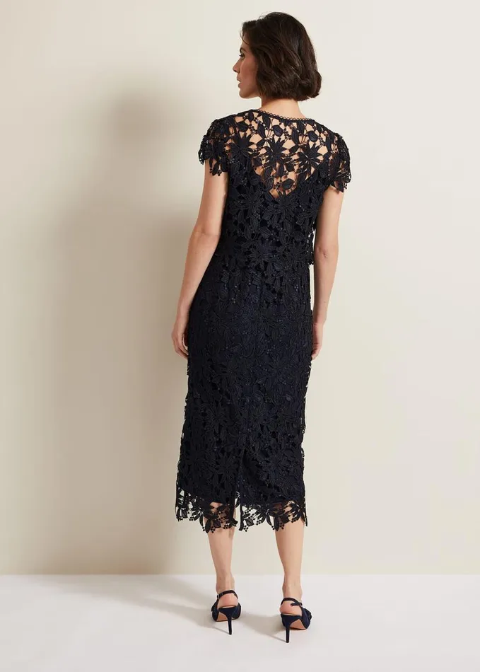 Phase Eight Meghan Lace Double Layer Dress Navy Women Dresses