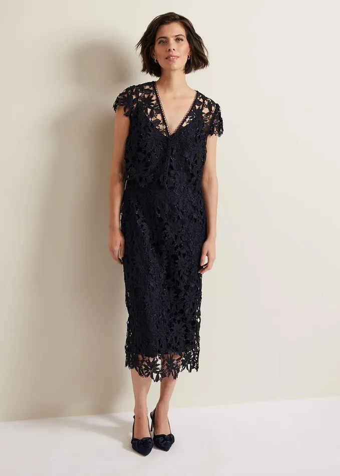Phase Eight Meghan Lace Double Layer Dress Navy Women Dresses