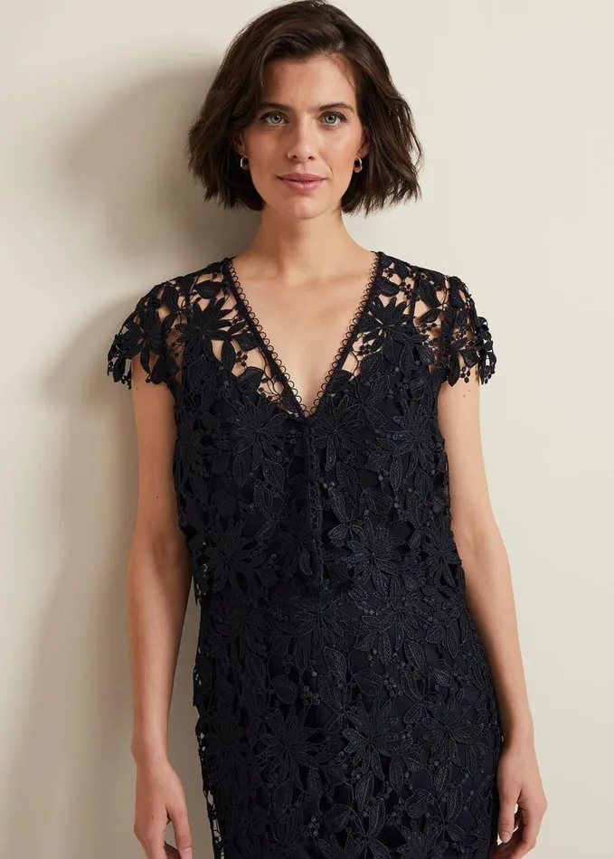 Phase Eight Meghan Lace Double Layer Dress Navy Women Dresses