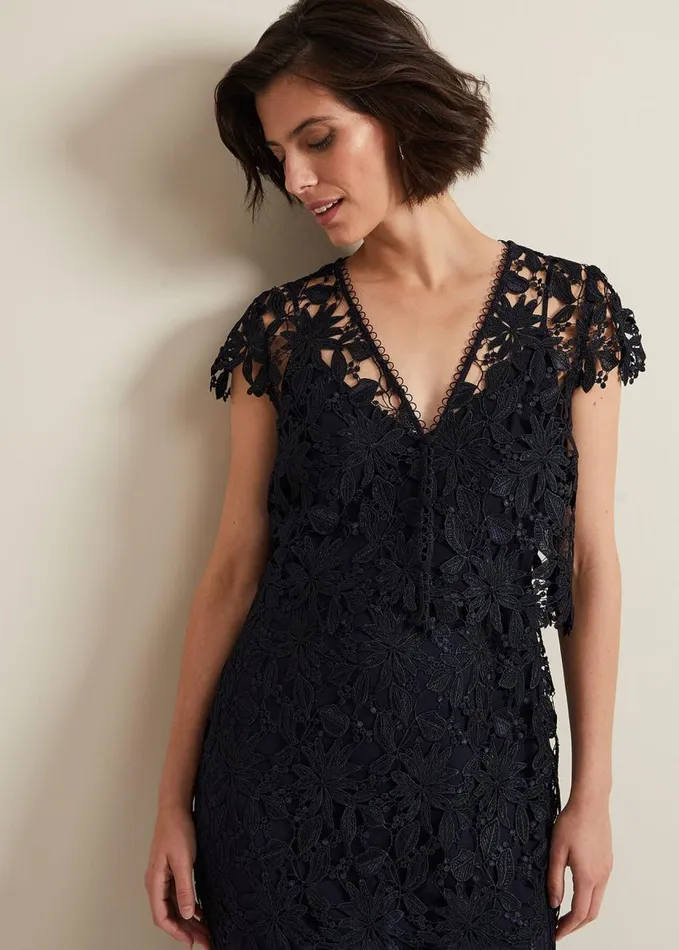 Phase Eight Meghan Lace Double Layer Dress Navy Women Dresses