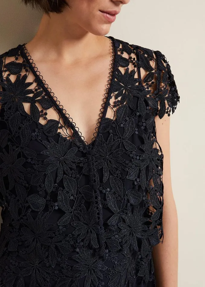 Phase Eight Meghan Lace Double Layer Dress Navy Women Dresses