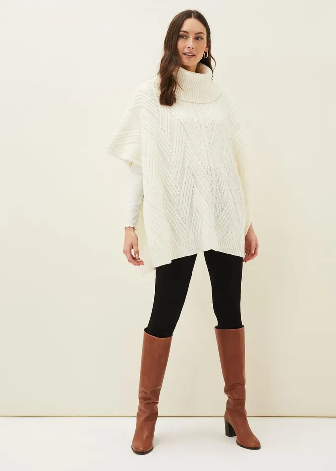 Phase Eight Melly Cable Knit Cape Winter White Women Scarves