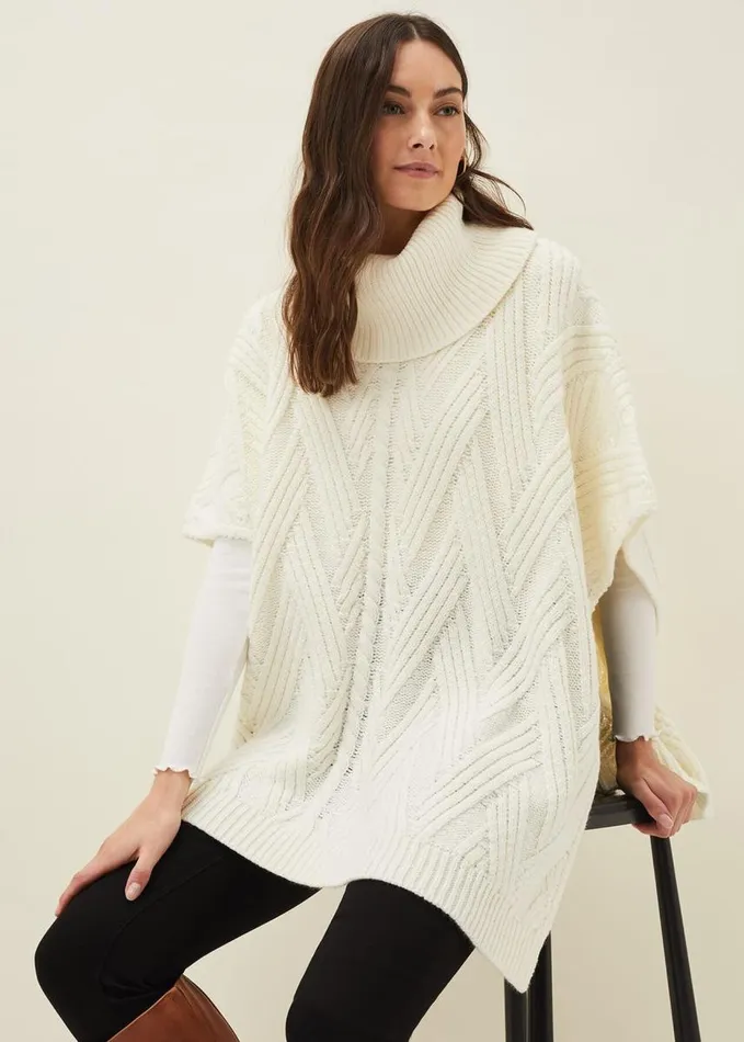 Phase Eight Melly Cable Knit Cape Winter White Women Scarves