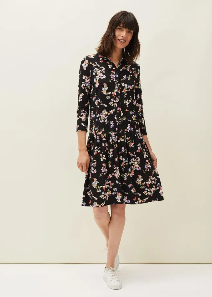 Phase Eight Mina Floral Print Shirt Dress Blackmulti Women Dresses