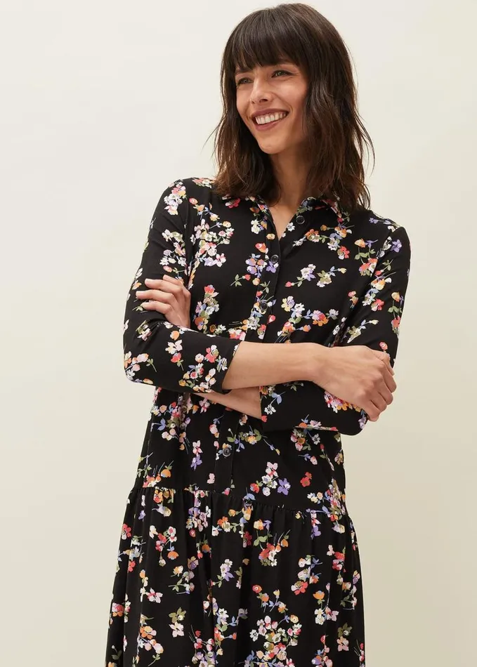 Phase Eight Mina Floral Print Shirt Dress Blackmulti Women Dresses