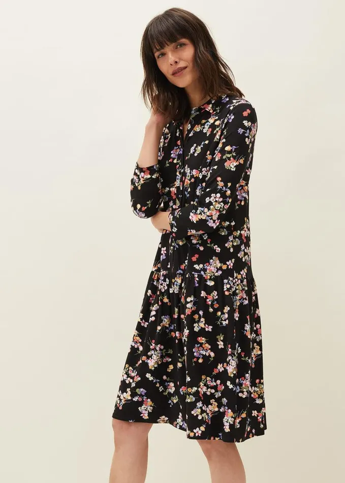 Phase Eight Mina Floral Print Shirt Dress Blackmulti Women Dresses