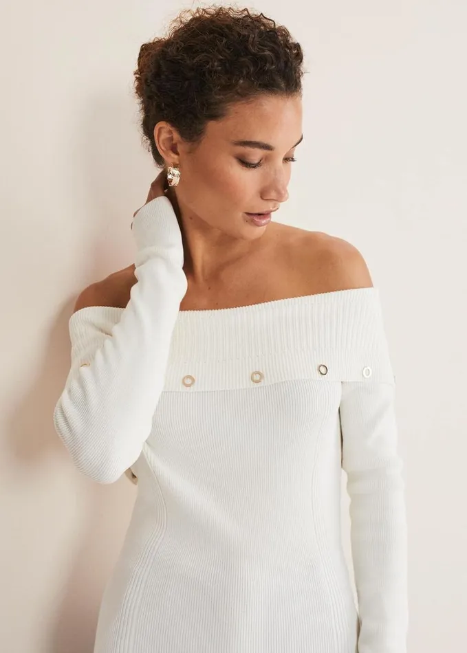 Phase Eight Mirelle Bardot Embellished Knit Ivory Women Knitwear