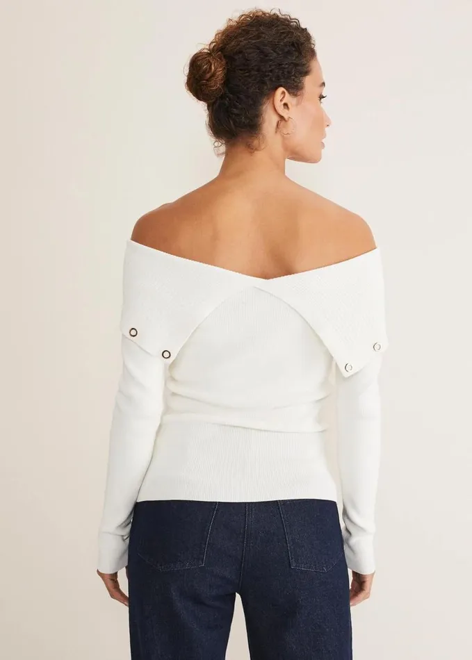 Phase Eight Mirelle Bardot Embellished Knit Ivory Women Knitwear