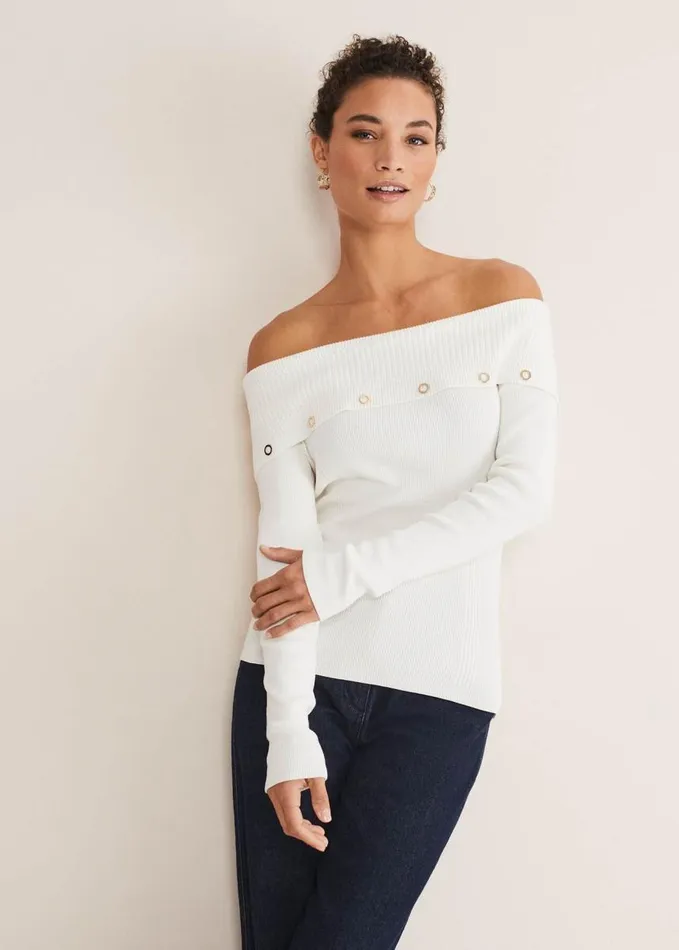 Phase Eight Mirelle Bardot Embellished Knit Ivory Women Knitwear