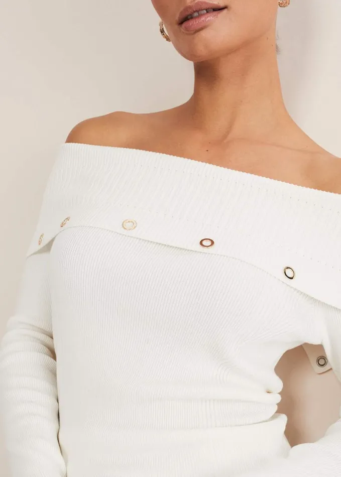 Phase Eight Mirelle Bardot Embellished Knit Ivory Women Knitwear