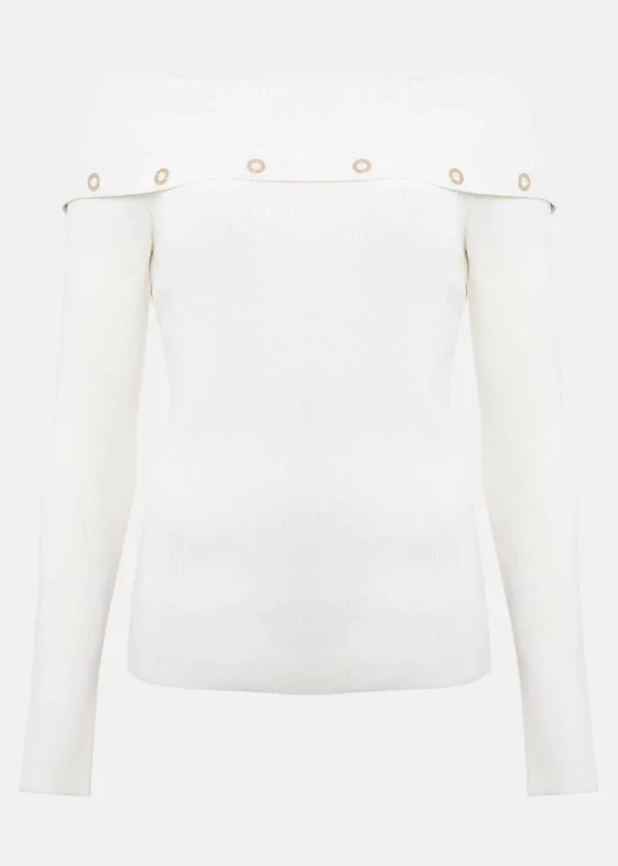 Phase Eight Mirelle Bardot Embellished Knit Ivory Women Knitwear