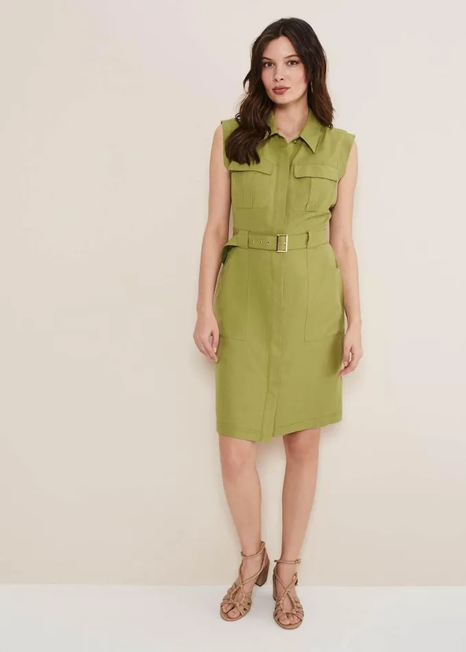 Phase Eight Miruna Utility Shift Dress Khaki Women Dresses