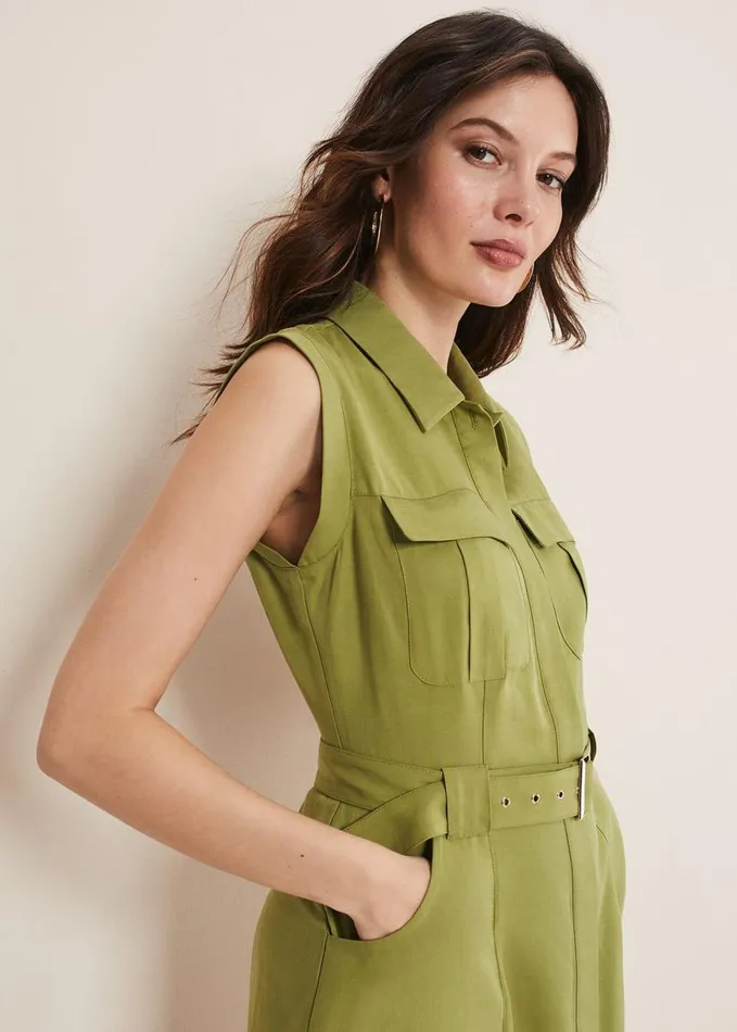 Phase Eight Miruna Utility Shift Dress Khaki Women Dresses