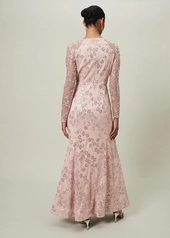 Phase Eight Natalya Sequin Floral Maxi Dress Pink Women Dresses