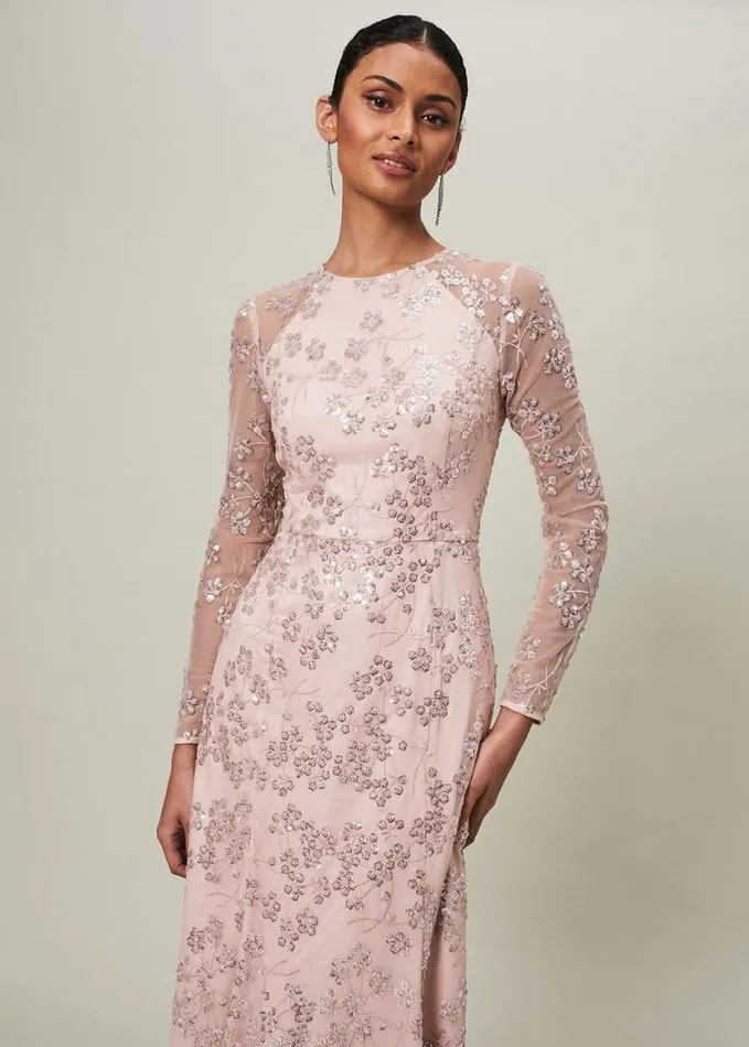 Phase Eight Natalya Sequin Floral Maxi Dress Pink Women Dresses
