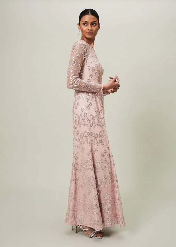Phase Eight Natalya Sequin Floral Maxi Dress Pink Women Dresses
