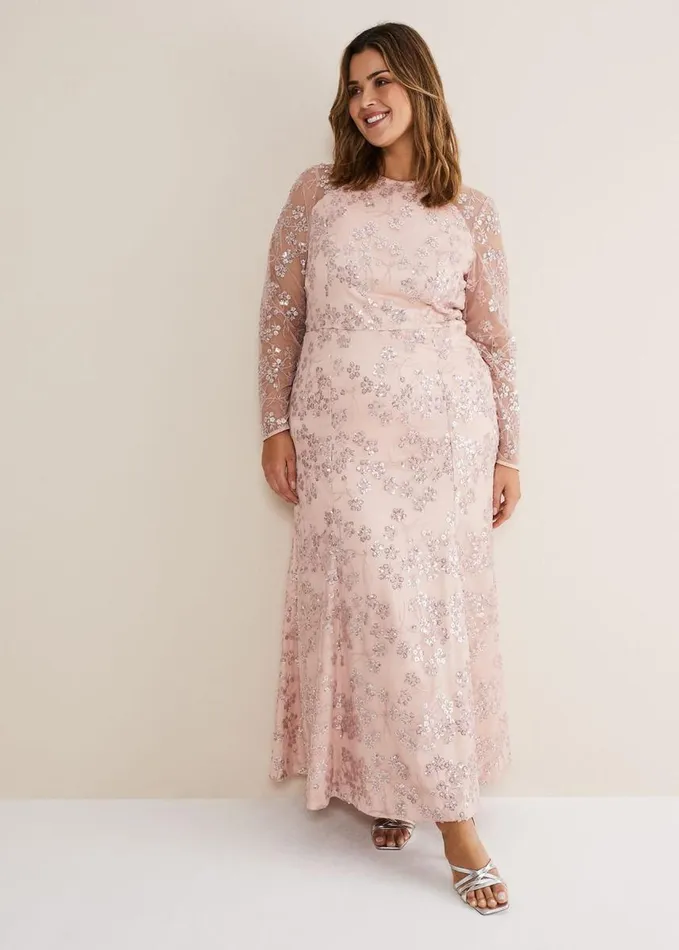 Phase Eight Natalya Sequin Floral Maxi Dress Pink Women Dresses