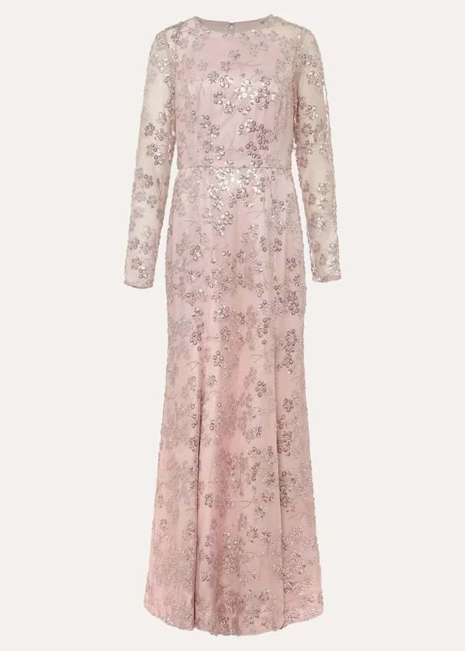Phase Eight Natalya Sequin Floral Maxi Dress Pink Women Dresses