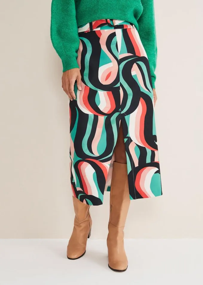 Phase Eight Nathalie Swirl Midi Skirt Green Multi Women Skirts