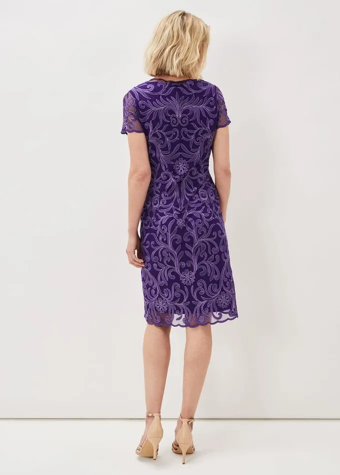 Phase Eight Nessa Embroidered Midi Dress Violet Women Dresses