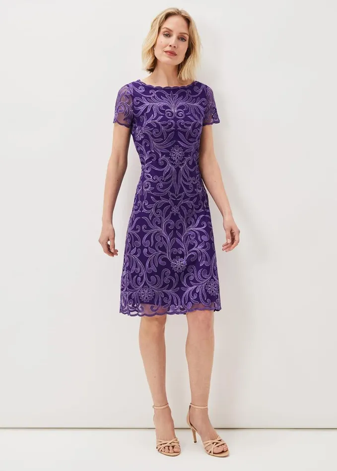 Phase Eight Nessa Embroidered Midi Dress Violet Women Dresses