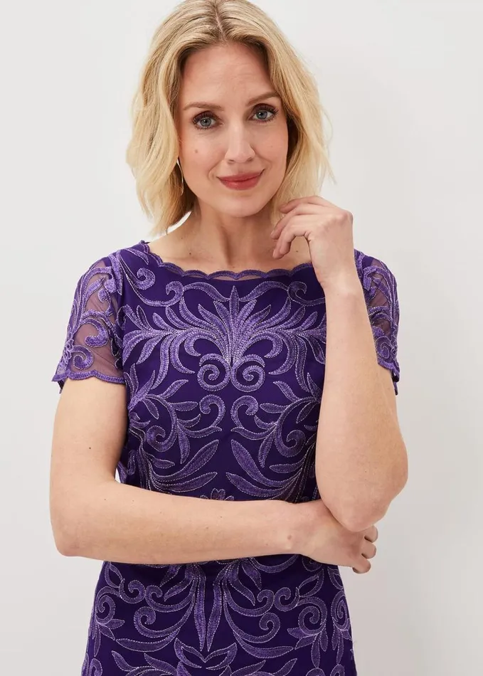 Phase Eight Nessa Embroidered Midi Dress Violet Women Dresses