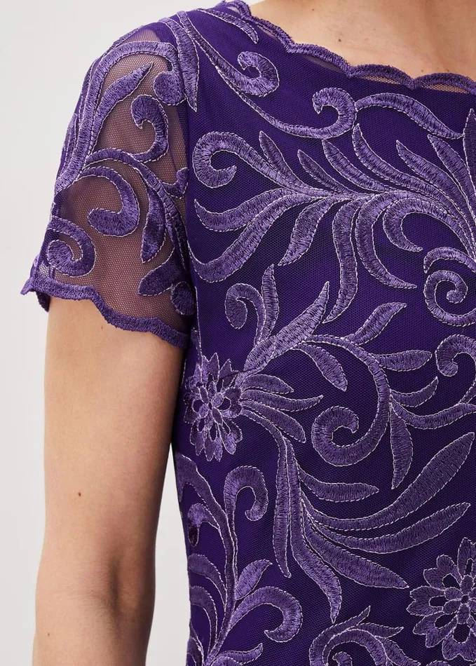 Phase Eight Nessa Embroidered Midi Dress Violet Women Dresses