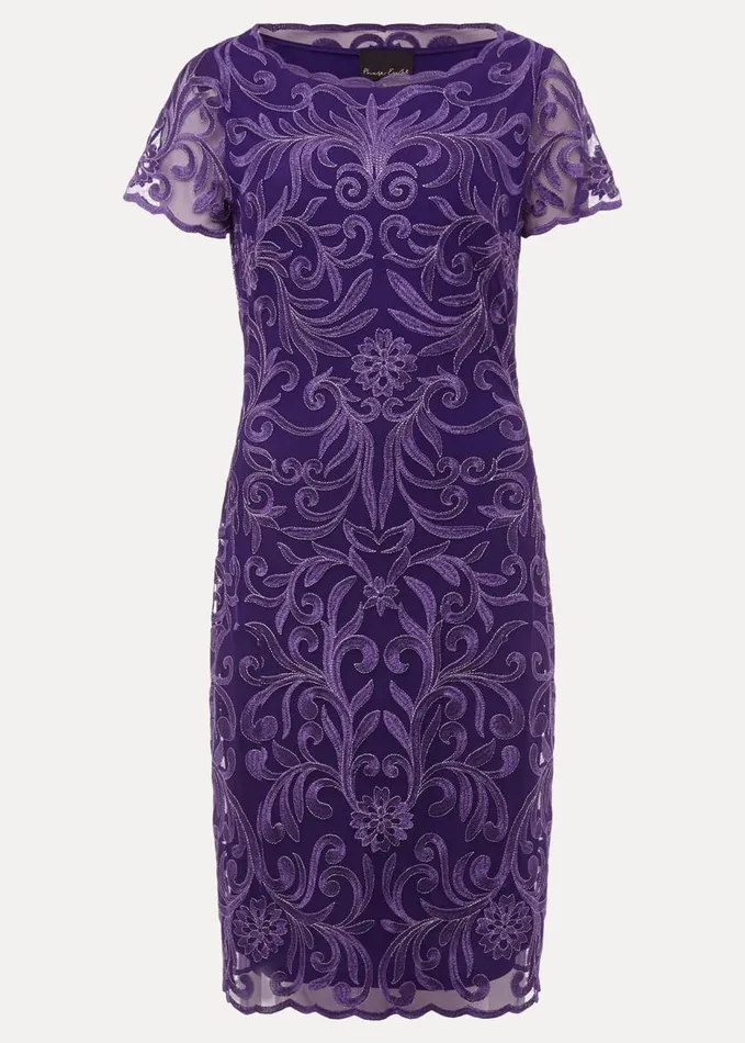 Phase Eight Nessa Embroidered Midi Dress Violet Women Dresses