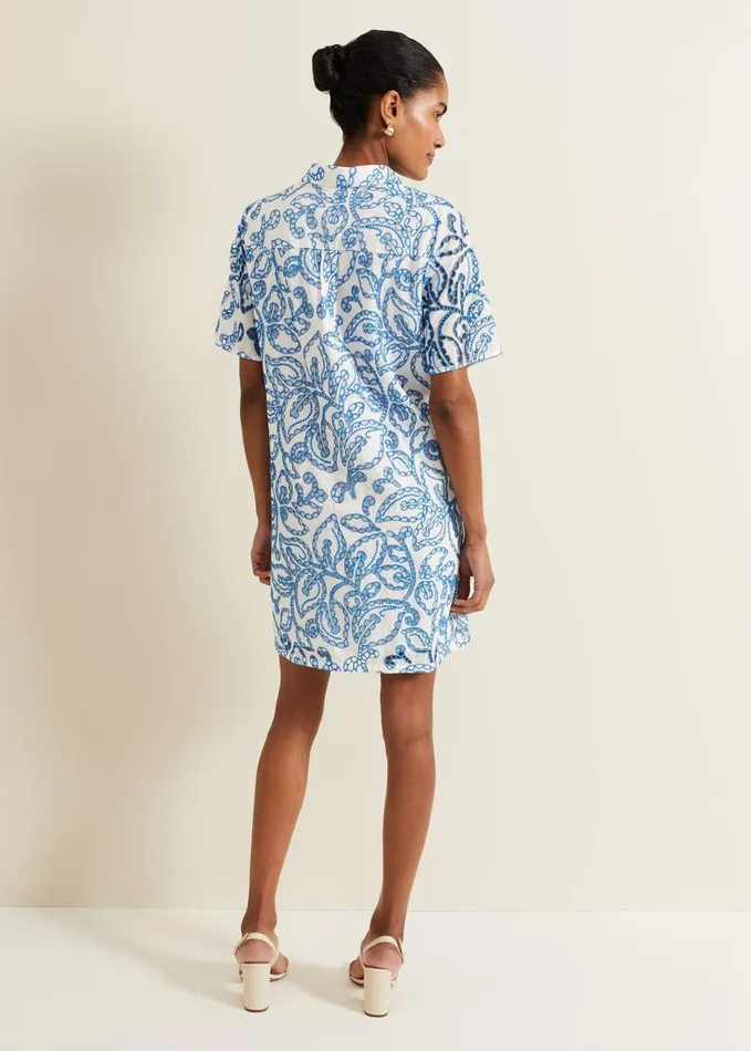 Phase Eight Nicky Broderie Swing Dress Blue Women Dresses