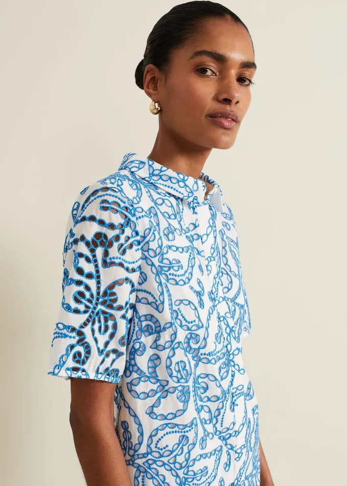 Phase Eight Nicky Broderie Swing Dress Blue Women Dresses