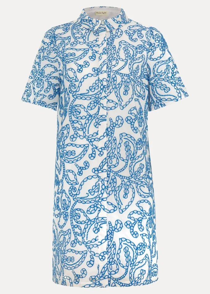 Phase Eight Nicky Broderie Swing Dress Blue Women Dresses