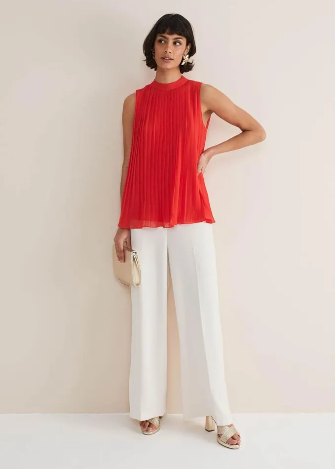Phase Eight Nina Pleated Top Fire Women Shirts and Blouses