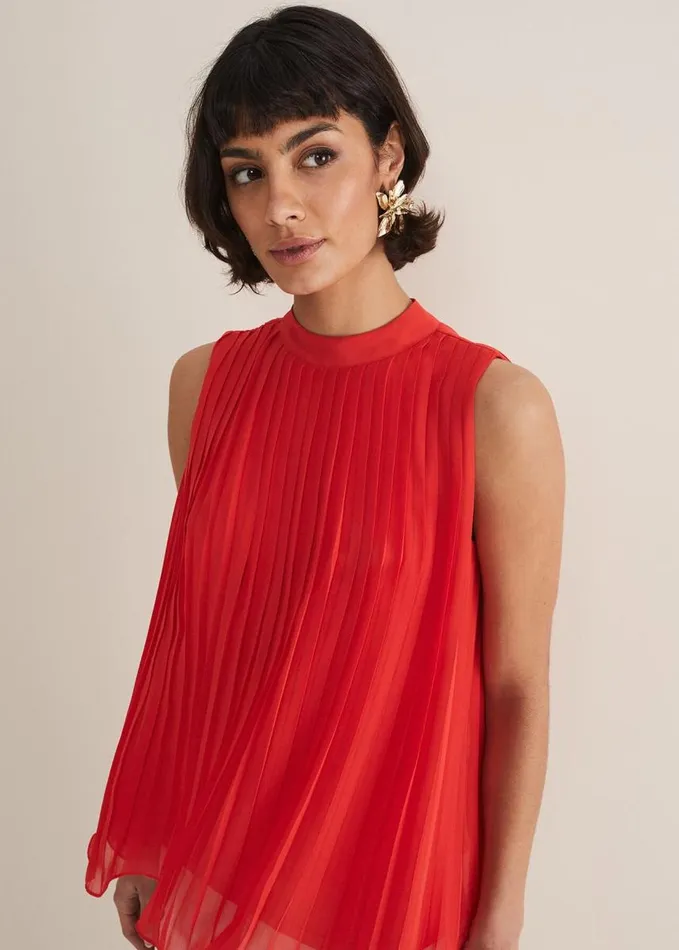 Phase Eight Nina Pleated Top Fire Women Shirts and Blouses