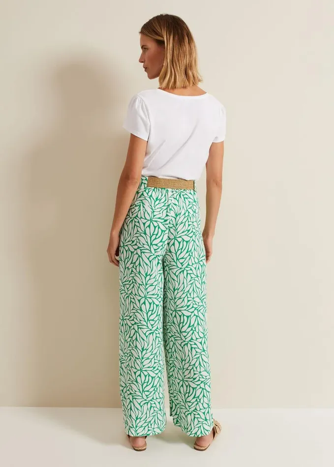 Phase Eight Nylah Printed Wide Leg Trousers Green Women Trousers