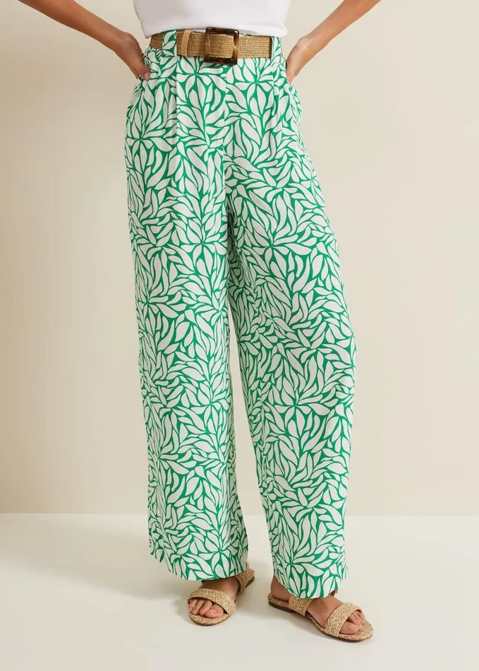 Phase Eight Nylah Printed Wide Leg Trousers Green Women Trousers