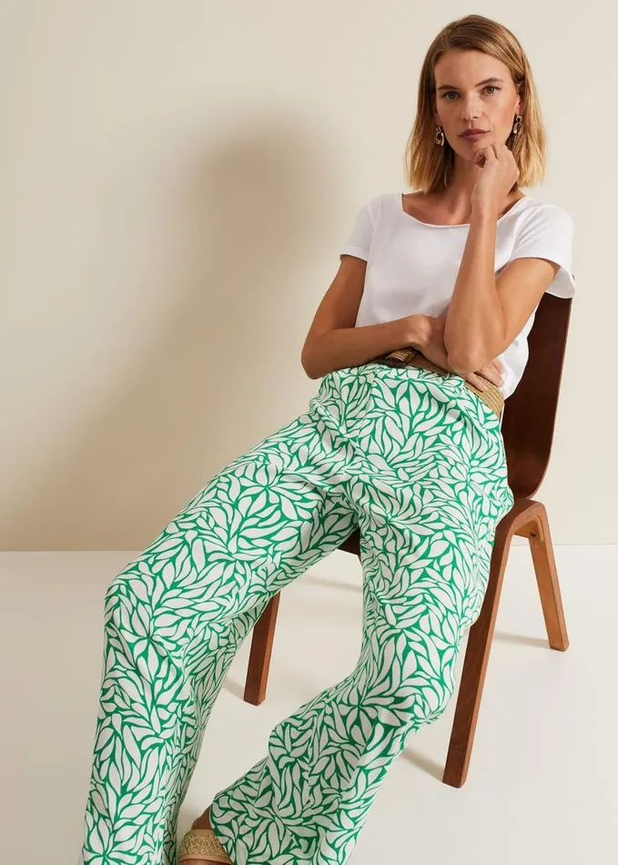 Phase Eight Nylah Printed Wide Leg Trousers Green Women Trousers